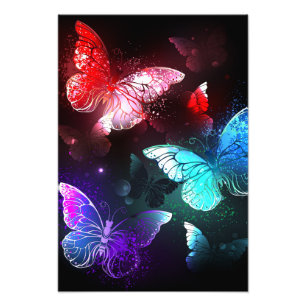 Drie golvende Butterflies op nachtachtergrond Foto Afdruk