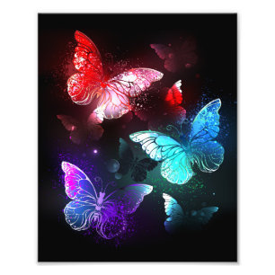 Drie golvende Butterflies op nachtachtergrond Foto Afdruk