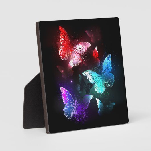 Drie golvende Butterflies op nachtachtergrond Fotoplaat (Voorkant)
