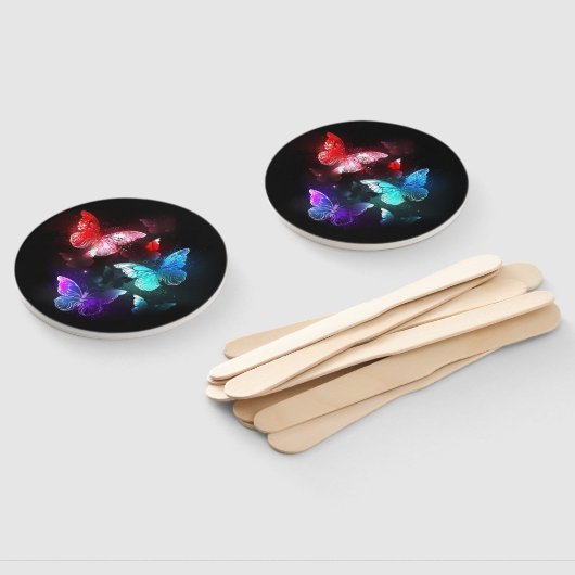 Drie golvende Butterflies op nachtachtergrond Handwaaier (Niet-gemonteerd)