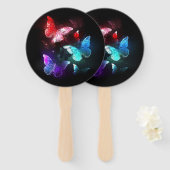 Drie golvende Butterflies op nachtachtergrond Handwaaier (Voorkant en achterkant)