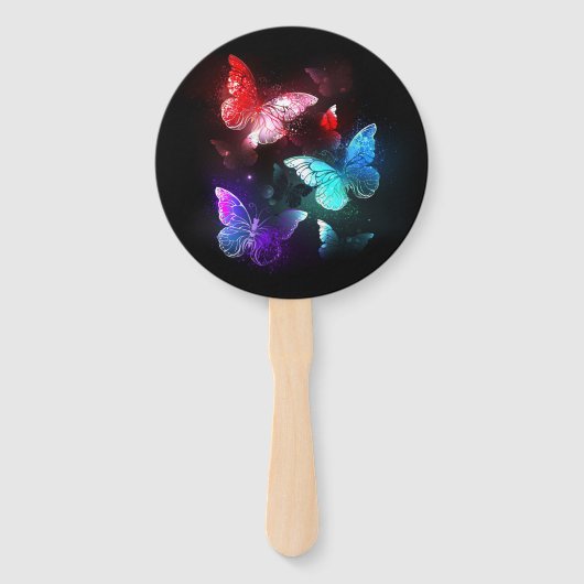 Drie golvende Butterflies op nachtachtergrond Handwaaier (Voorkant)