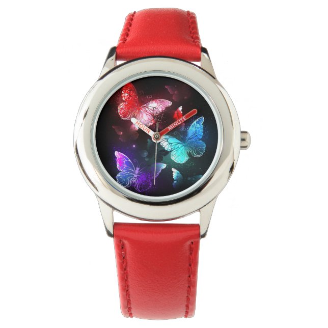Drie golvende Butterflies op nachtachtergrond Horloge (Voorkant)
