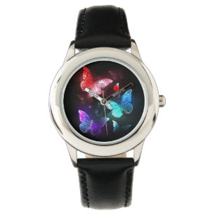 Drie golvende Butterflies op nachtachtergrond Horloge