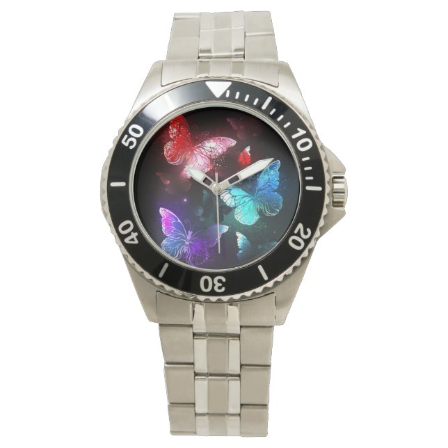 Drie golvende Butterflies op nachtachtergrond Horloge (Voorkant)