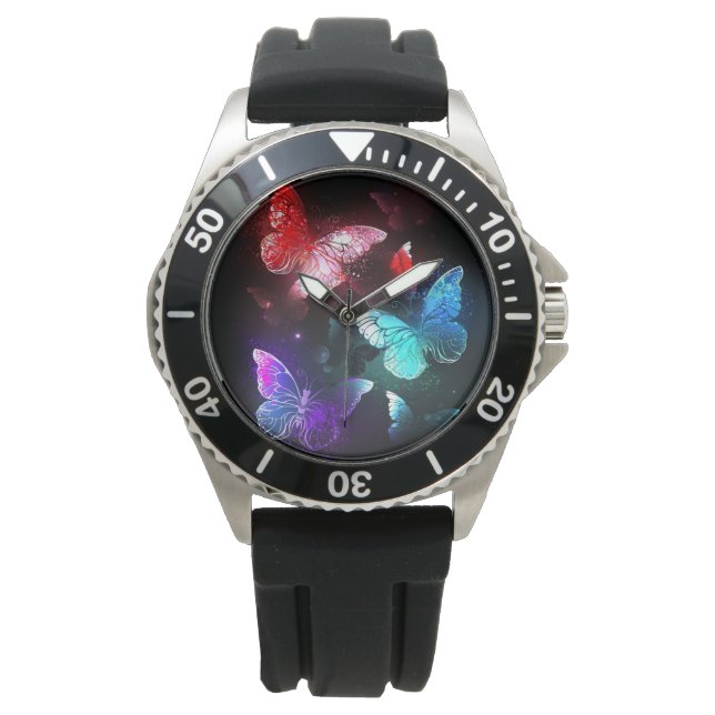 Drie golvende Butterflies op nachtachtergrond Horloge (Voorkant)