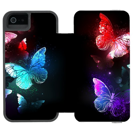 Drie golvende Butterflies op nachtachtergrond Incipio iPhone Portemonnee Hoesje (Agenda Open)