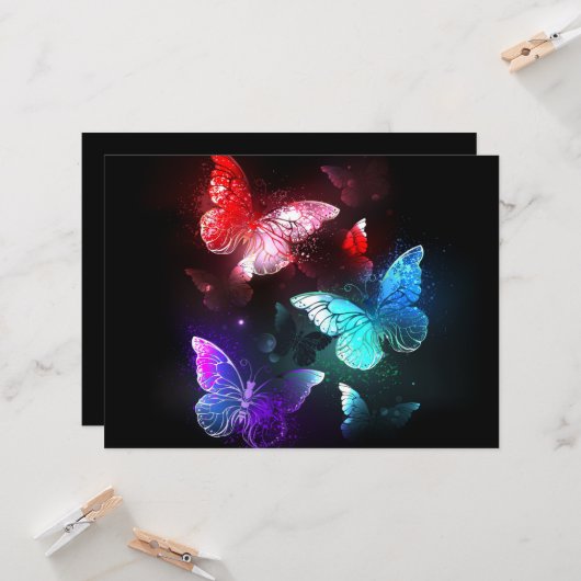 Drie golvende Butterflies op nachtachtergrond Kaart (Voorkant / Achterkant in situ)