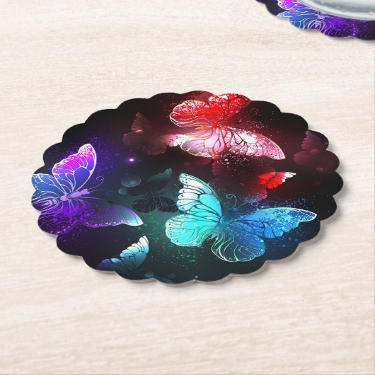 Drie golvende Butterflies op nachtachtergrond Kartonnen Onderzetters (Gekanteld)