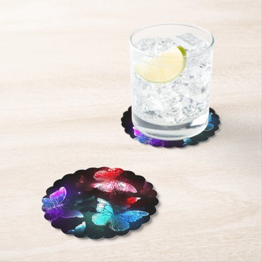 Drie golvende Butterflies op nachtachtergrond Kartonnen Onderzetters (Insitu)