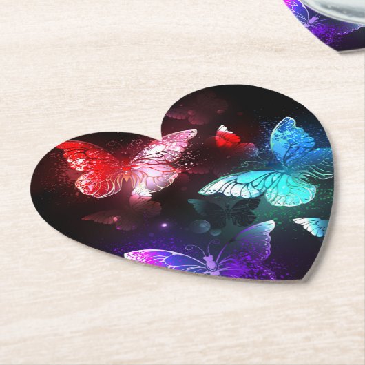 Drie golvende Butterflies op nachtachtergrond Kartonnen Onderzetters (Gekanteld)