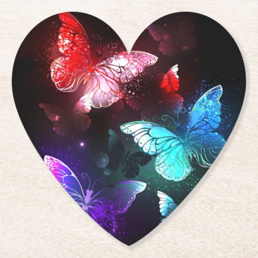 Drie golvende Butterflies op nachtachtergrond Kartonnen Onderzetters (Voorkant)