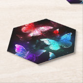 Drie golvende Butterflies op nachtachtergrond Kartonnen Onderzetters (Schuin)