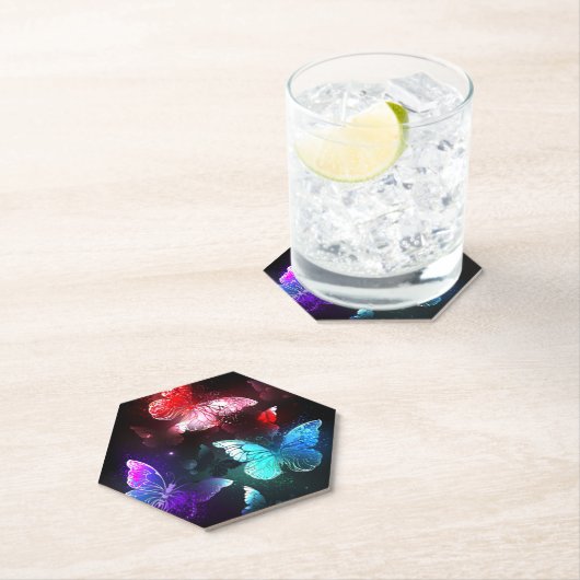 Drie golvende Butterflies op nachtachtergrond Kartonnen Onderzetters (Insitu)