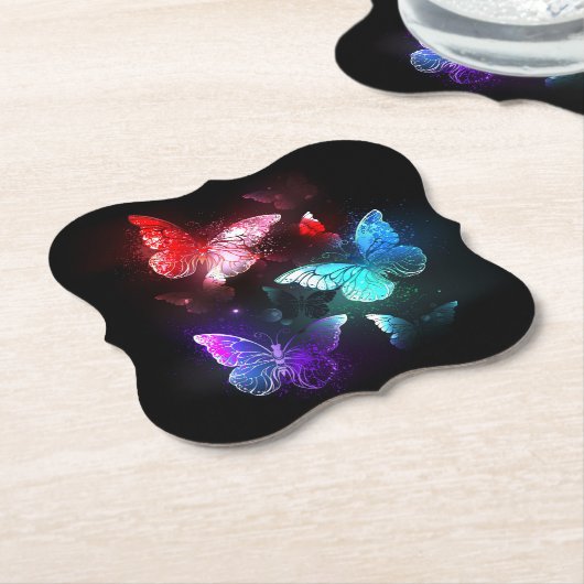 Drie golvende Butterflies op nachtachtergrond Kartonnen Onderzetters (Gekanteld)