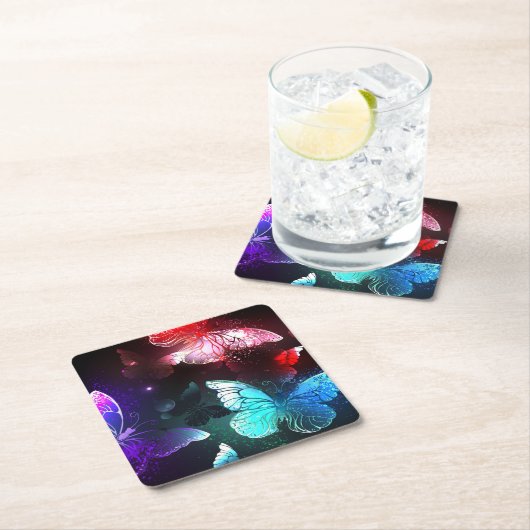 Drie golvende Butterflies op nachtachtergrond Kartonnen Onderzetters (Insitu)