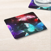 Drie golvende Butterflies op nachtachtergrond Kartonnen Onderzetters (Schuin)