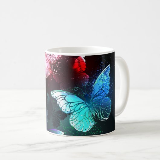 Drie golvende Butterflies op nachtachtergrond Koffiemok (Voorkant rechts)
