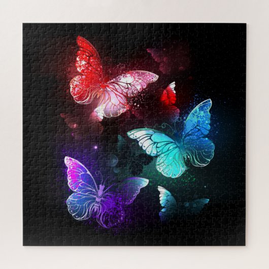 Drie golvende Butterflies op nachtachtergrond Legpuzzel (Horizontaal)