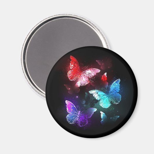 Drie golvende Butterflies op nachtachtergrond Magneet (Voorkant / Achterkant)