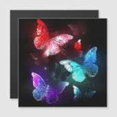 Drie golvende Butterflies op nachtachtergrond Magnetische Uitnodiging (Voorkant / Achterkant)
