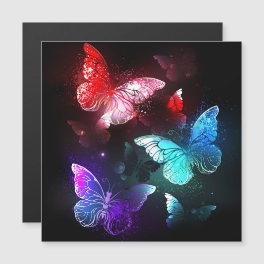 Drie golvende Butterflies op nachtachtergrond Magnetische Uitnodiging (Voorkant / Achterkant)