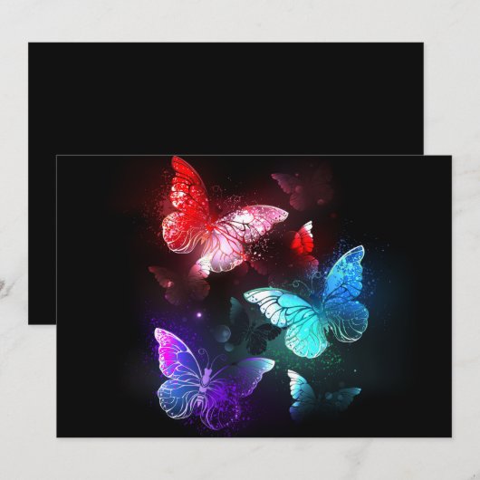 Drie golvende Butterflies op nachtachtergrond Notitiekaartje (Voorkant / Achterkant)