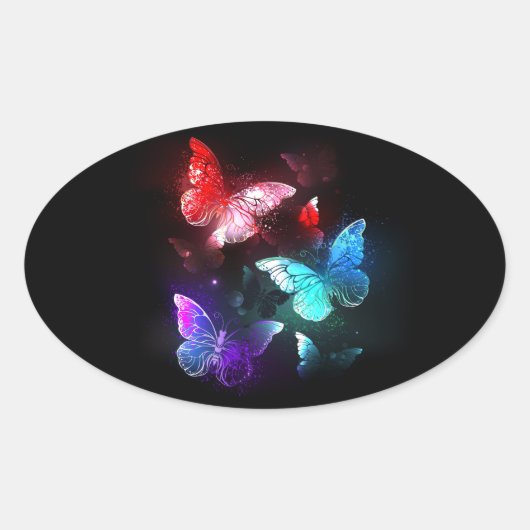 Drie golvende Butterflies op nachtachtergrond Ovale Sticker (Voorkant)