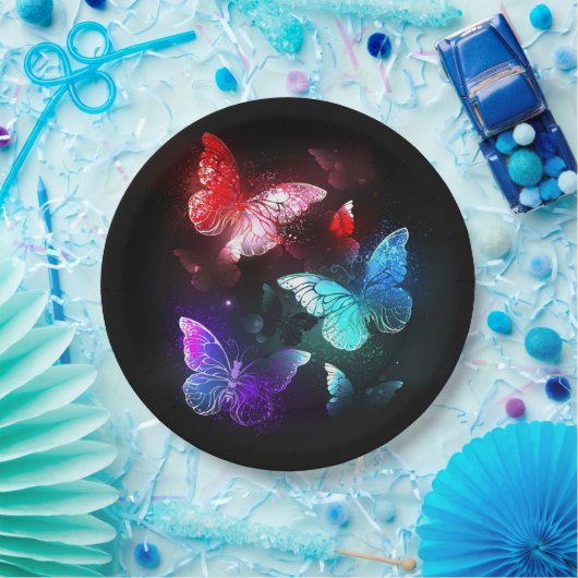 Drie golvende Butterflies op nachtachtergrond Papieren Bordje (Feest)