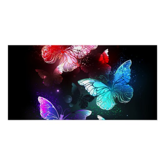 Drie golvende Butterflies op nachtachtergrond Perfect Poster (Voorkant)