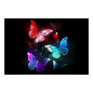 Drie golvende Butterflies op nachtachtergrond Perfect Poster