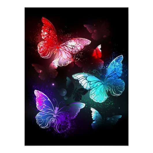 Drie golvende Butterflies op nachtachtergrond Perfect Poster (Voorkant)