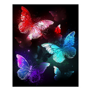 Drie golvende Butterflies op nachtachtergrond Perfect Poster