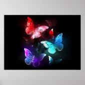Drie golvende Butterflies op nachtachtergrond Poster (Voorkant)