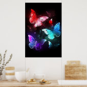Drie golvende Butterflies op nachtachtergrond Poster (Keuken)