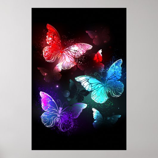 Drie golvende Butterflies op nachtachtergrond Poster (Voorkant)