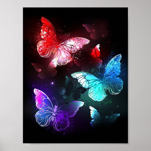 Drie golvende Butterflies op nachtachtergrond Poster (Voorkant)