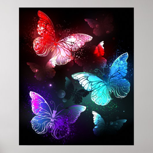 Drie golvende Butterflies op nachtachtergrond Poster (Voorkant)