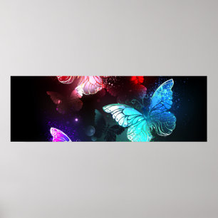 Drie golvende Butterflies op nachtachtergrond Poster