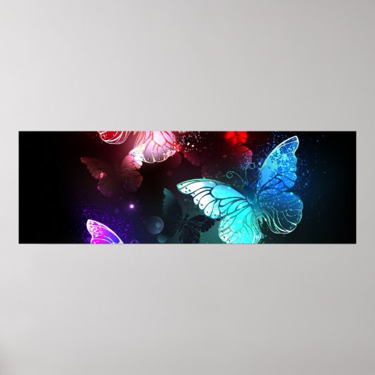 Drie golvende Butterflies op nachtachtergrond Poster (Voorkant)