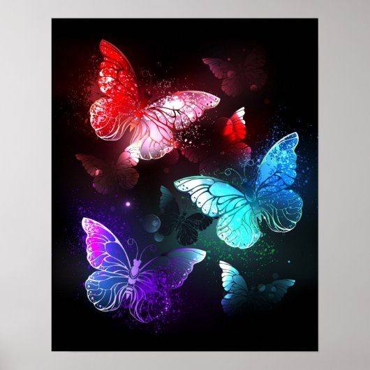 Drie golvende Butterflies op nachtachtergrond Poster (Voorkant)