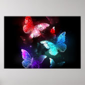 Drie golvende Butterflies op nachtachtergrond Poster (Voorkant)