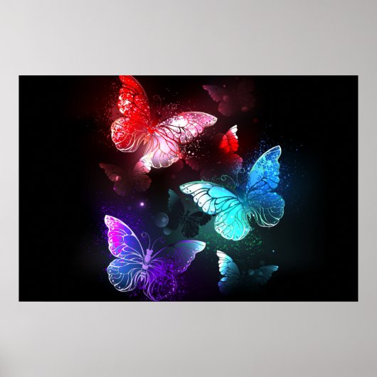 Drie golvende Butterflies op nachtachtergrond Poster (Voorkant)