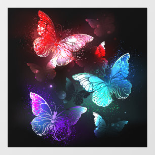 Drie golvende Butterflies op nachtachtergrond Raamsticker