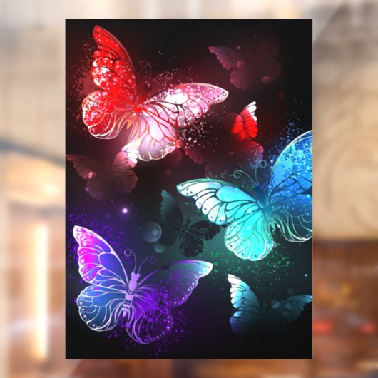 Drie golvende Butterflies op nachtachtergrond Raamsticker (Vel 2)