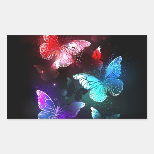 Drie golvende Butterflies op nachtachtergrond Rechthoekige Sticker (Voorkant)