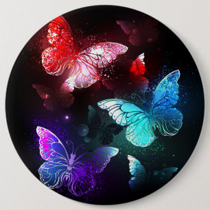 Drie golvende Butterflies op nachtachtergrond Ronde Button 6,0 Cm