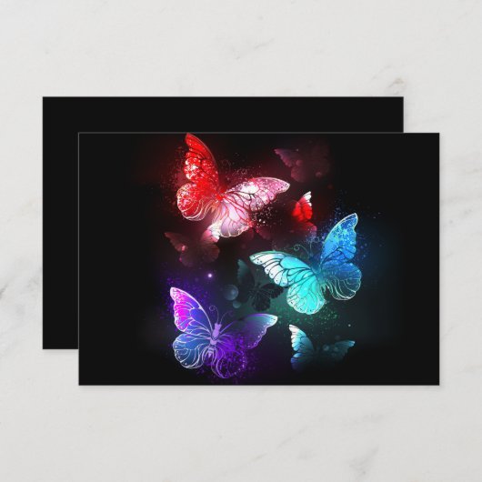Drie golvende Butterflies op nachtachtergrond RSVP Kaartje (Voorkant / Achterkant)