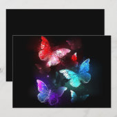 Drie golvende Butterflies op nachtachtergrond Save The Date (Voorkant / Achterkant)