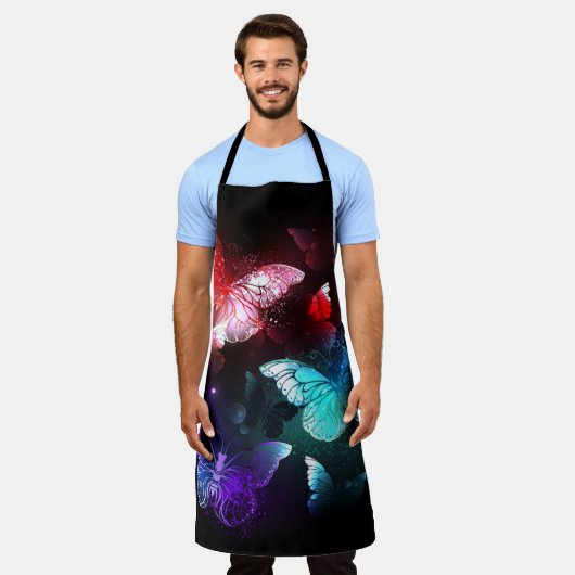 Drie golvende Butterflies op nachtachtergrond Schort (Gedragen)